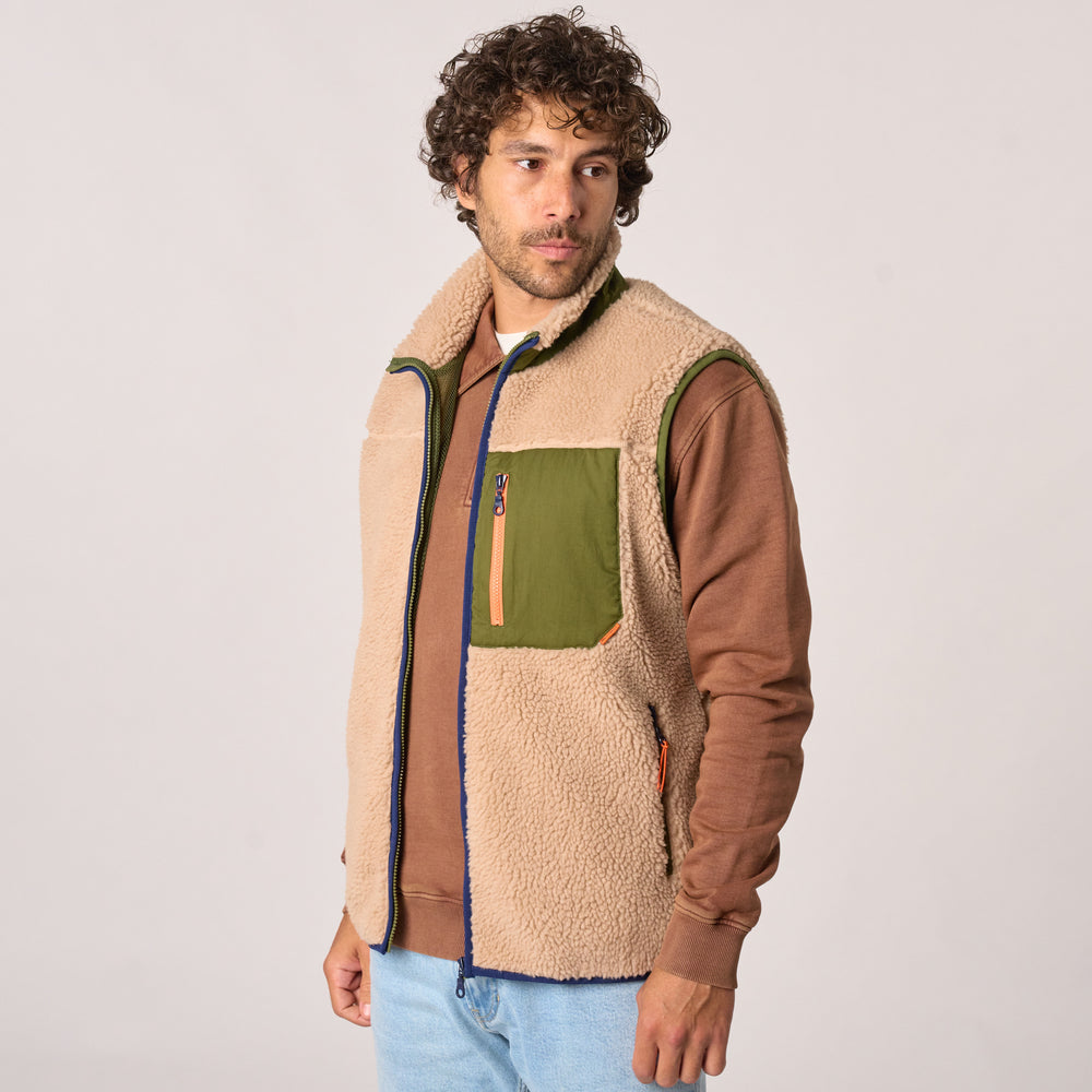 SHE45 - Veste en sherpa Mixte zippée sans manche - Naturel
