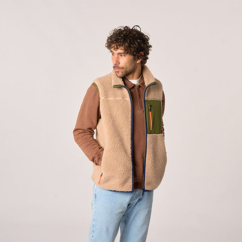 SHE45 - Veste en sherpa Mixte zippée sans manche - Naturel