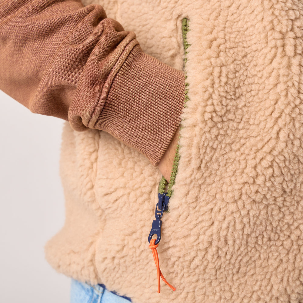 SHE45 - Veste en sherpa Mixte zippée sans manche - Naturel