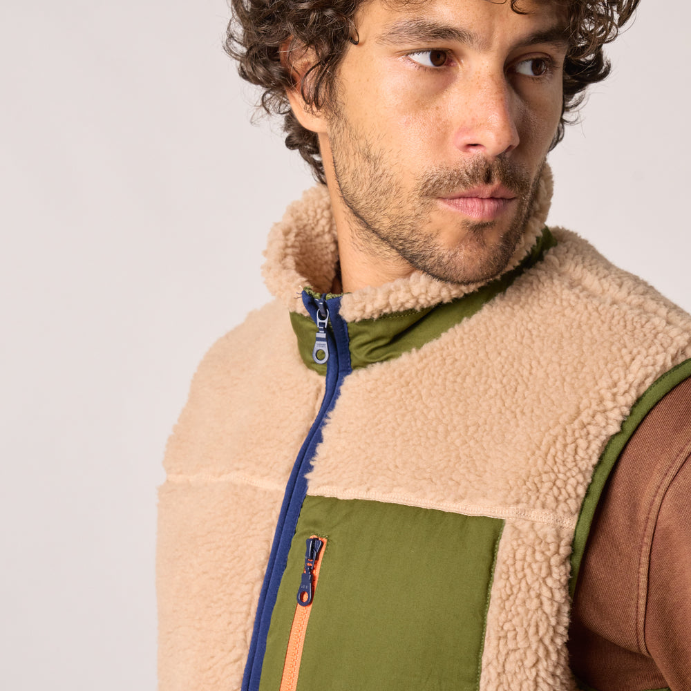 SHE45 - Veste en sherpa Mixte zippée sans manche - Naturel