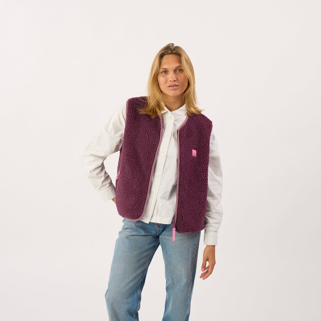 SHE52 - Veste en sherpa femme zippée sans manche - Prune