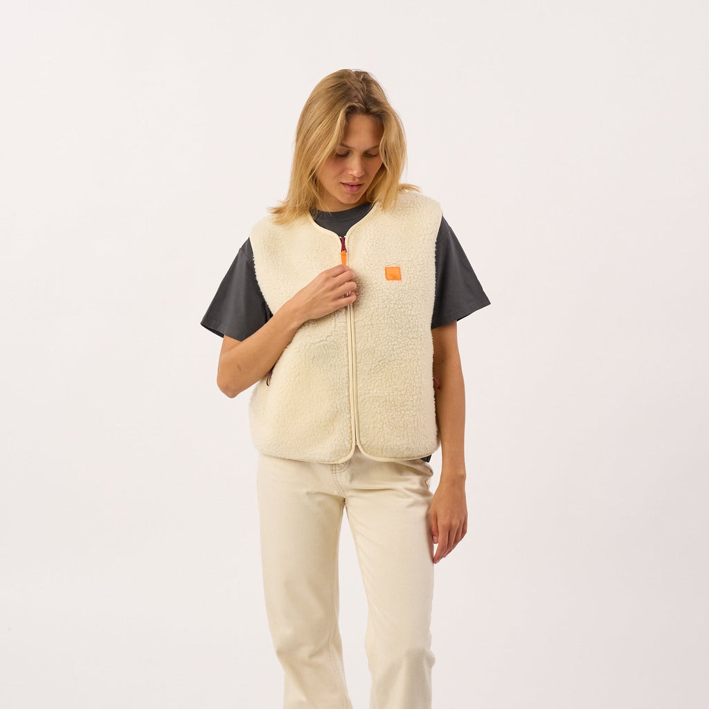 SHE54 - Veste en sherpa femme zippée sans manche - Beige