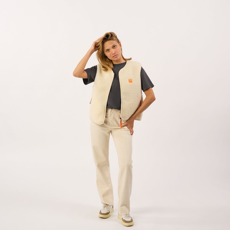 SHE54 - Veste en sherpa femme zippée sans manche - Beige