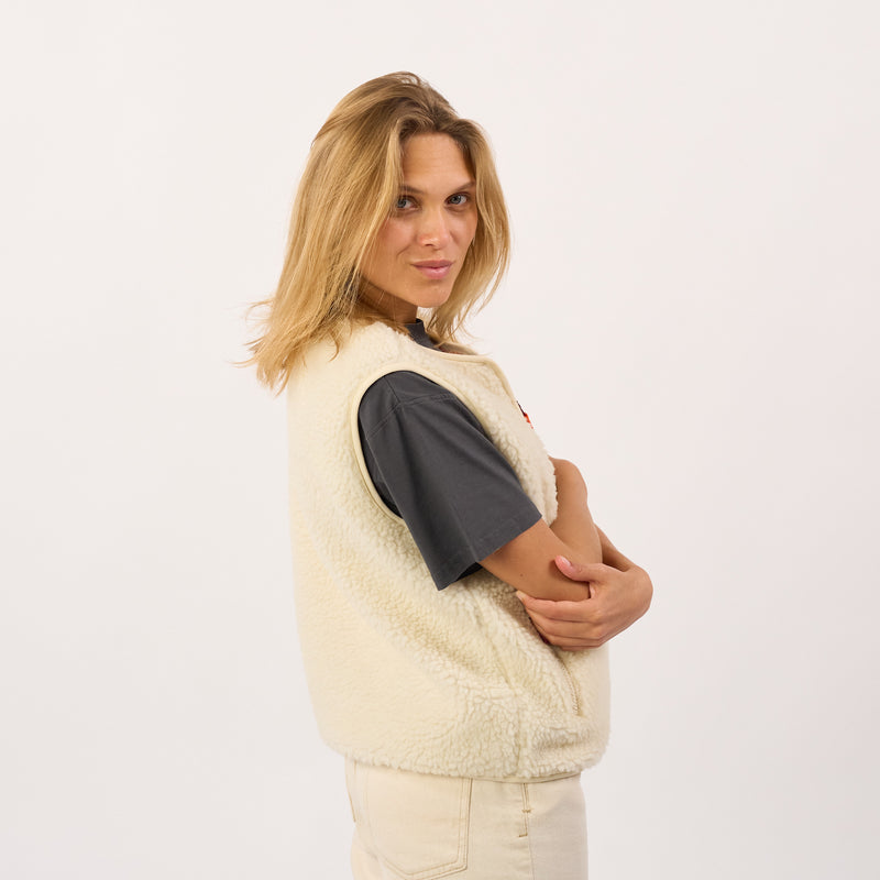 SHE54 - Veste en sherpa femme zippée sans manche - Beige