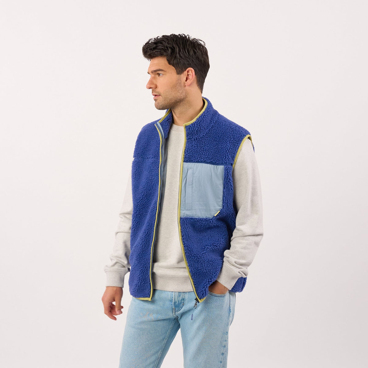 SHE61 - Veste en sherpa femme zippée sans manche - Bleu