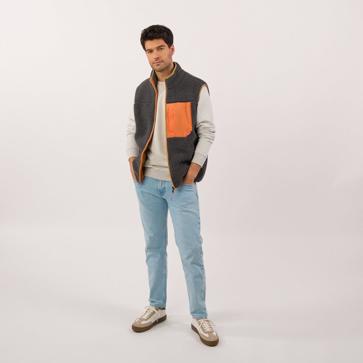 SHE62 - Veste en sherpa homme zippée sans manche - Gris