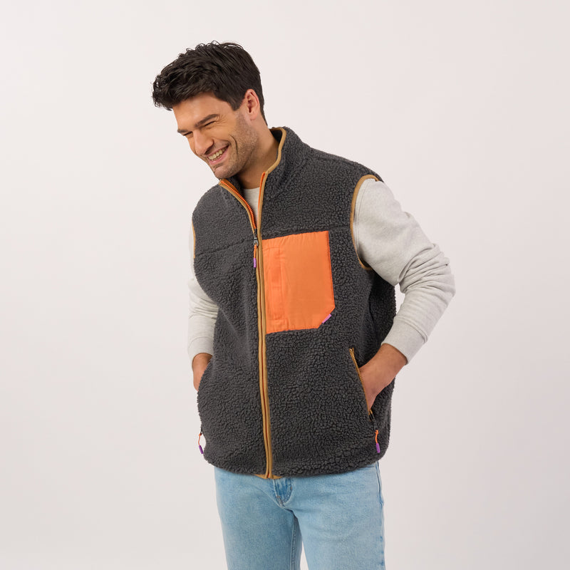 SHE62 - Veste en sherpa homme zippée sans manche - Gris