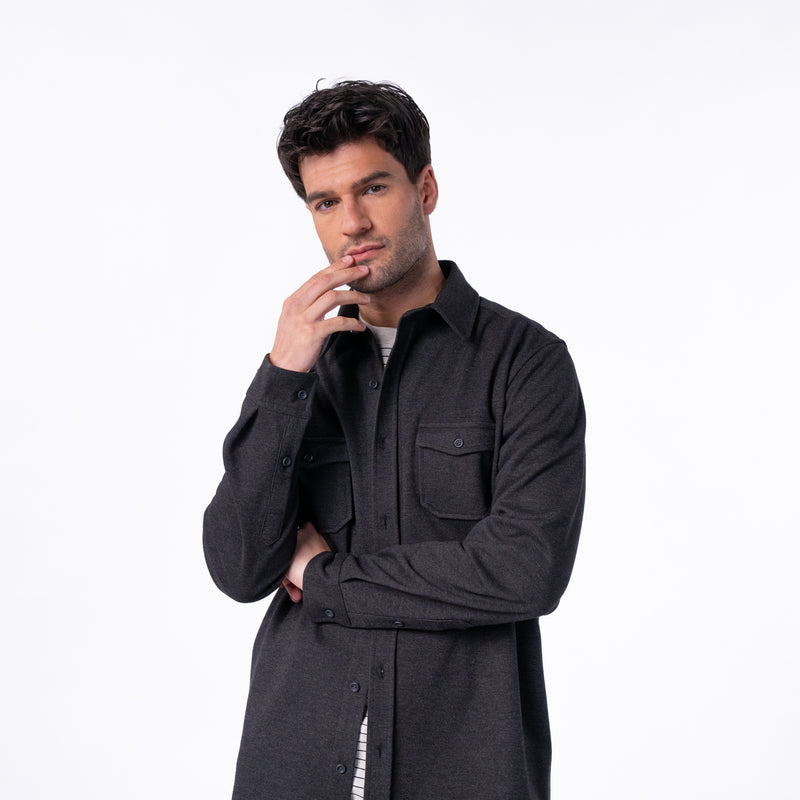 SUR04- Surchemise en maille infroissable - Noir