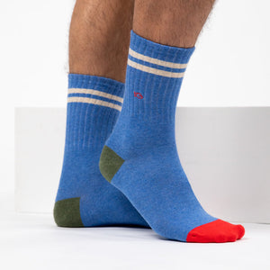 TE20 - Chaussettes retro - Bleu Clair, rayé beige - Homme