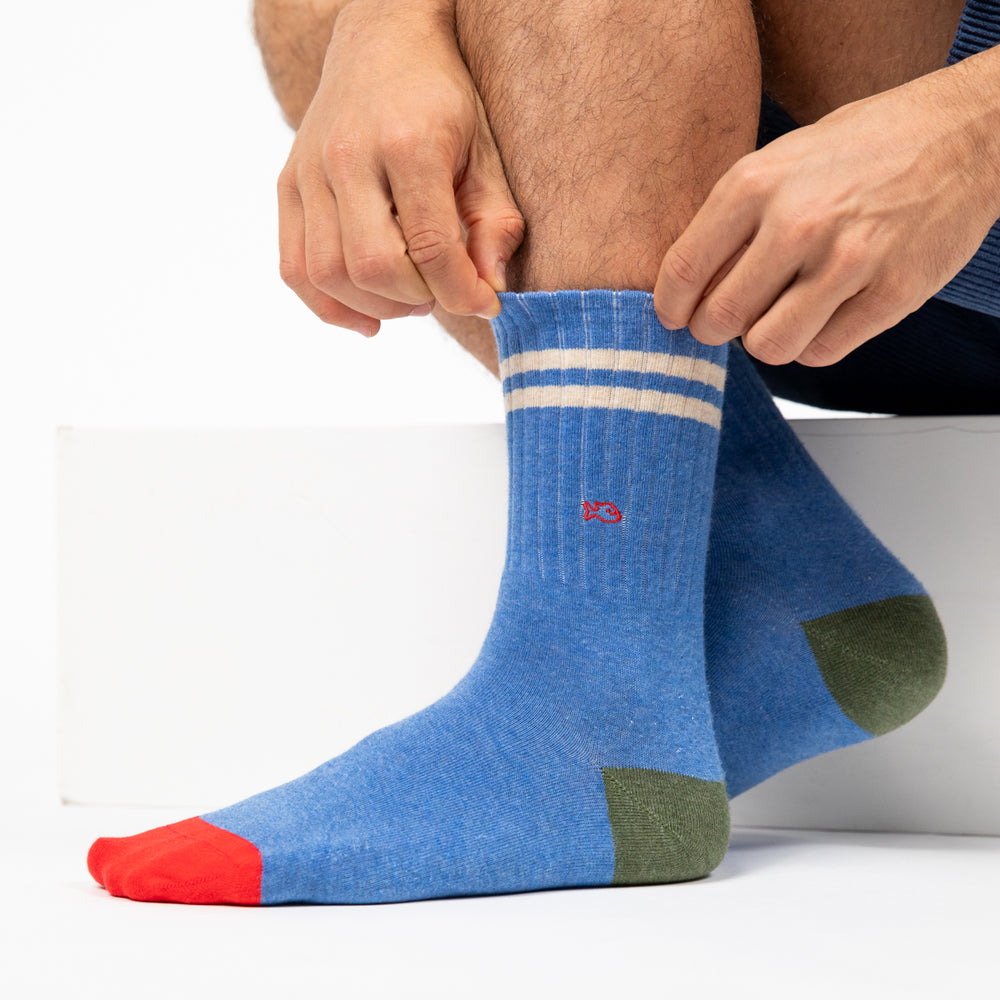 TE20 - Chaussettes retro - Bleu Clair, rayé beige - Homme