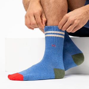 TE20 - Chaussettes retro - Bleu Clair, rayé beige - Homme