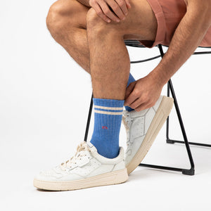 TE20 - Chaussettes retro - Bleu Clair, rayé beige - Homme