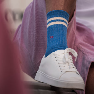 TE20 - Chaussettes retro - Bleu Clair, rayé beige - Homme