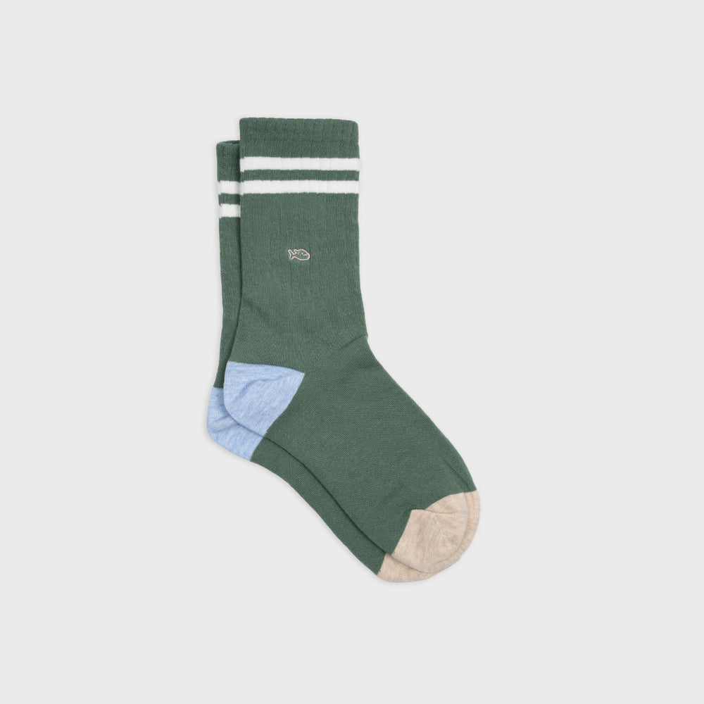 Chaussettes en coton peigné Retro - Vert, rayé blanc #TE23 - Homme