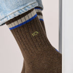 TE30 - Chaussettes en coton peigné rétro - Marron, rayé ivoire et bleu - Homme