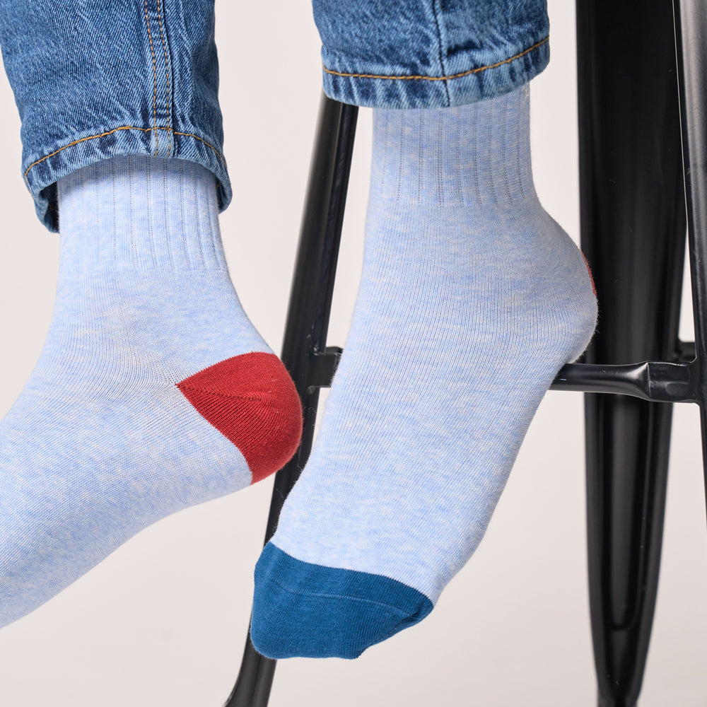 TE31 - Chaussettes garçon retro - Bleu clair, rayé rouge et bleu - Homme
