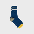 TE33 Chaussettes en coton peigné rétro - Bleu, rayé vert et ivoire - Homme