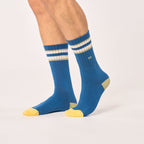 TE33 Chaussettes en coton peigné rétro - Bleu, rayé vert et ivoire - Homme