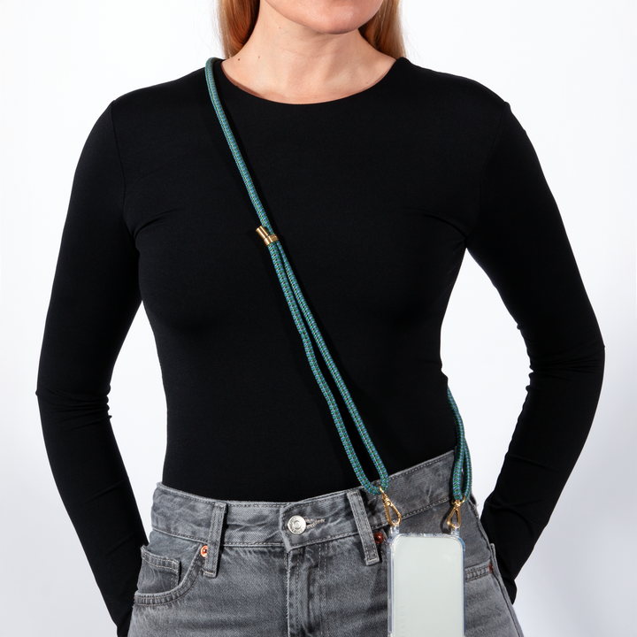 Tessa - Multicolore - Émeraude-Gris - Cordon 2 coloris pour téléphone