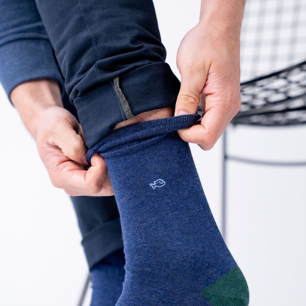 UF02 Chaussettes en coton peigné unies - Marine chiné - Homme