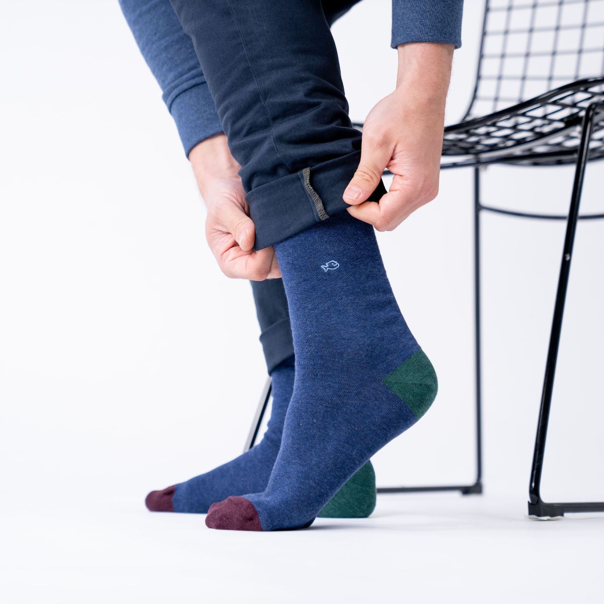 UF02 Chaussettes en coton peigné unies - Marine chiné - Homme