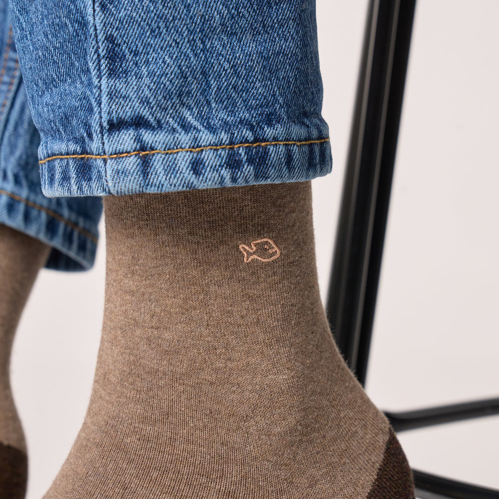 UF15 Chaussettes en coton peigné unies - Marron chiné - Homme