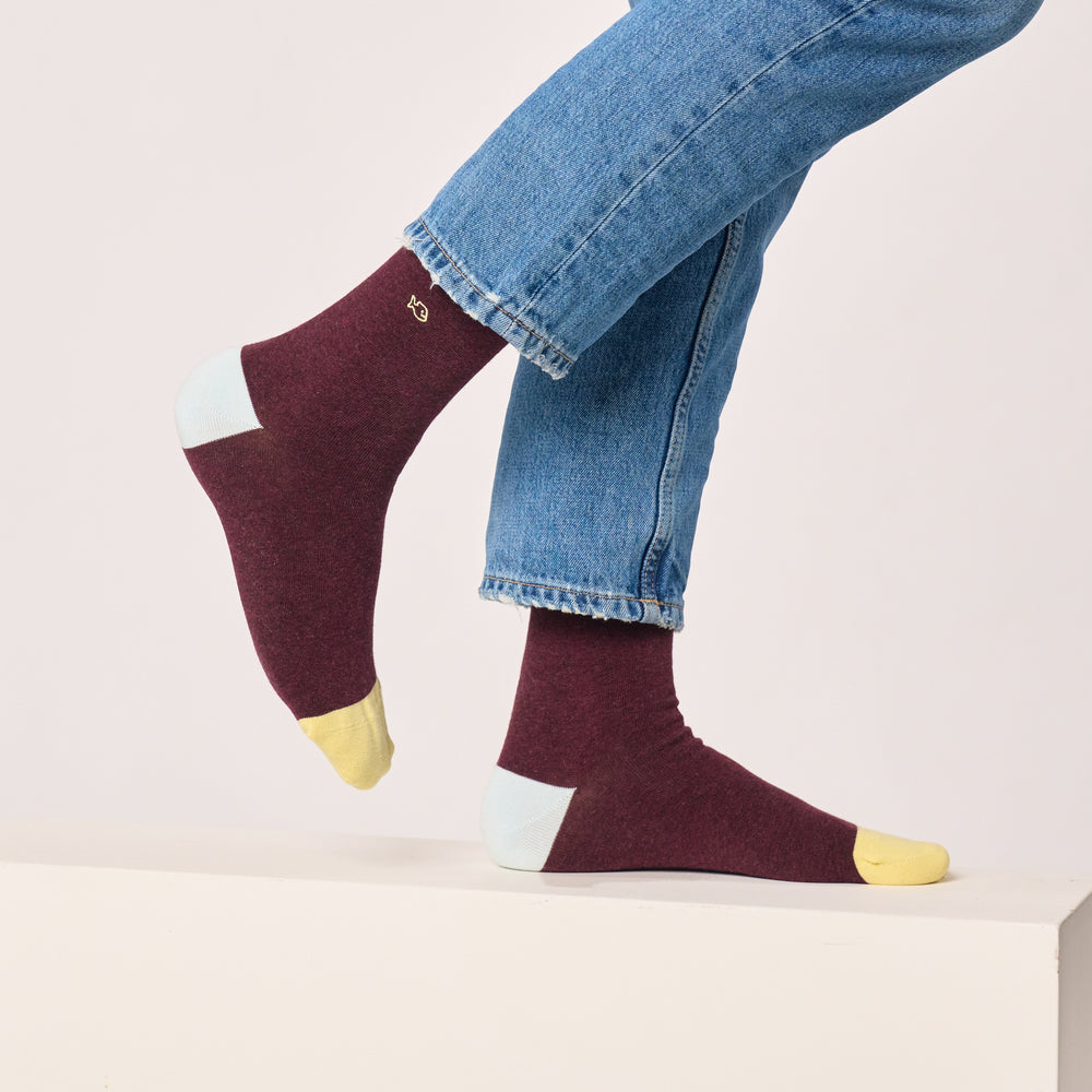 UF16 Chaussettes en coton peigné unies - Bordeaux chiné - Homme