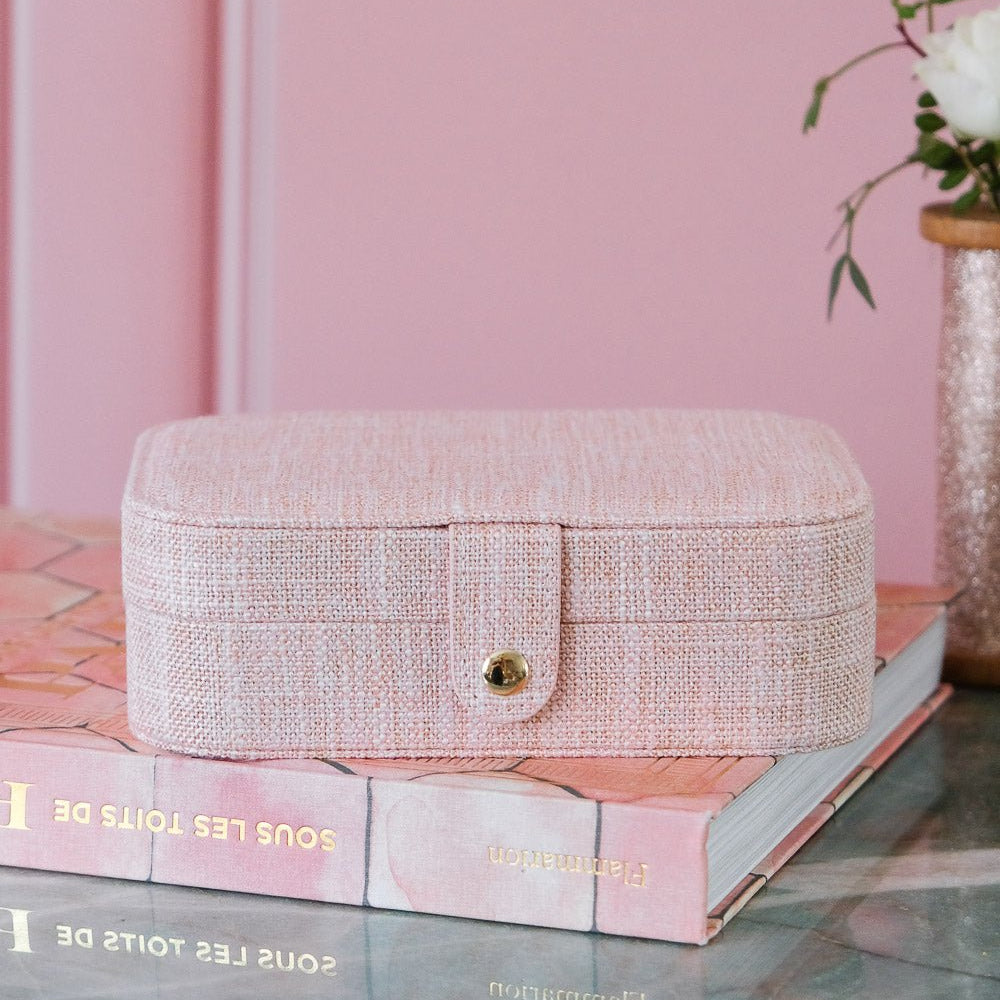 Brigitte effet lin - Rose - Boîte à bijoux de voyage