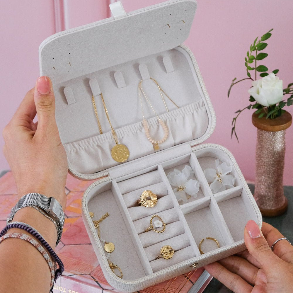 Brigitte effet lin - Beige - Boîte à bijoux de voyage