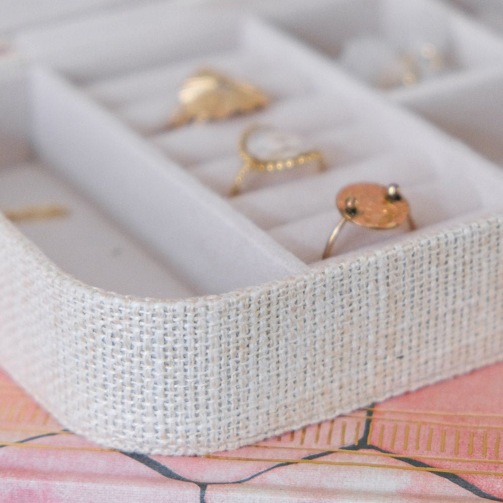 Brigitte effet lin - Beige - Boîte à bijoux de voyage
