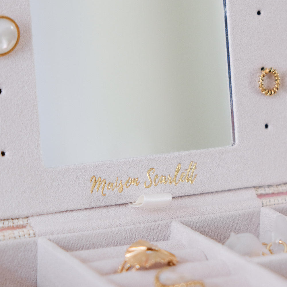 Brigitte effet lin - Rose - Boîte à bijoux de voyage