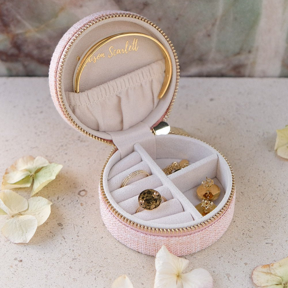 Yvonne effet lin - Rose - Boîte à bijoux de voyage