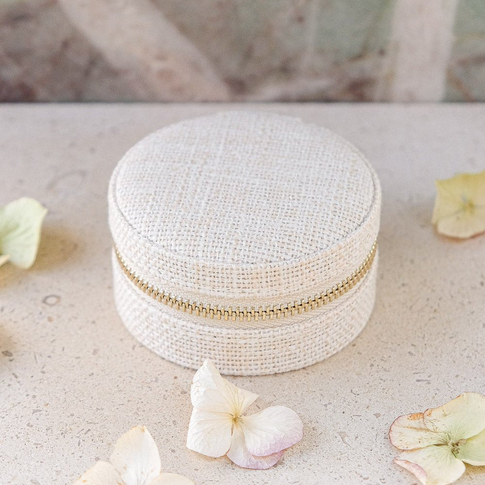 Yvonne effet lin - Beige - Boîte à bijoux de voyage