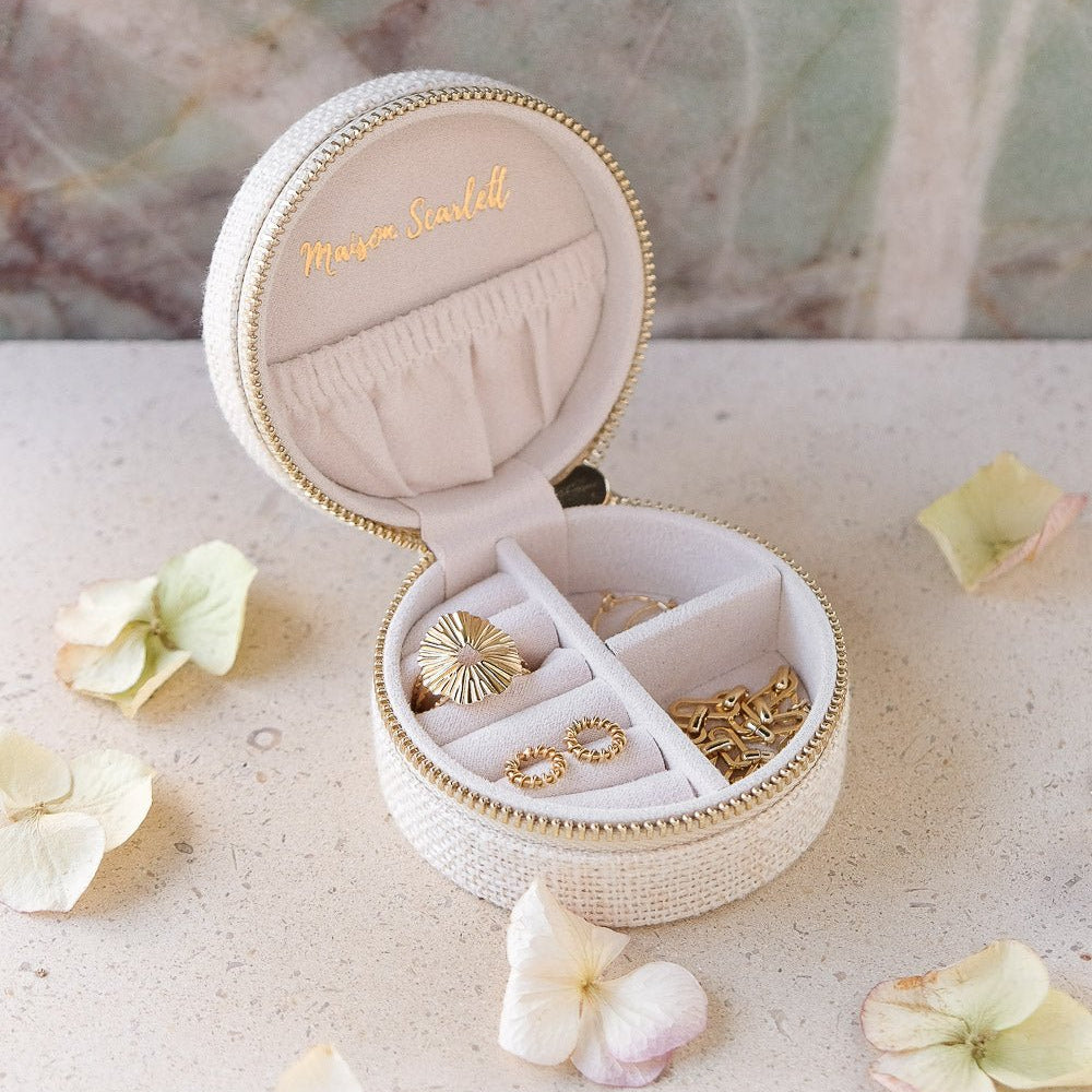 Yvonne effet lin - Beige - Boîte à bijoux de voyage