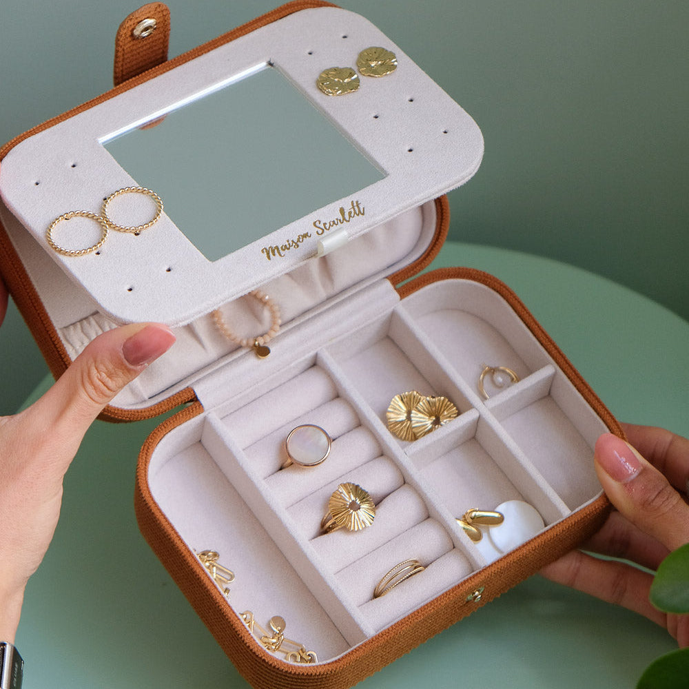 Brigitte en velours côtelé - Beige - Boîte à bijoux de voyage
