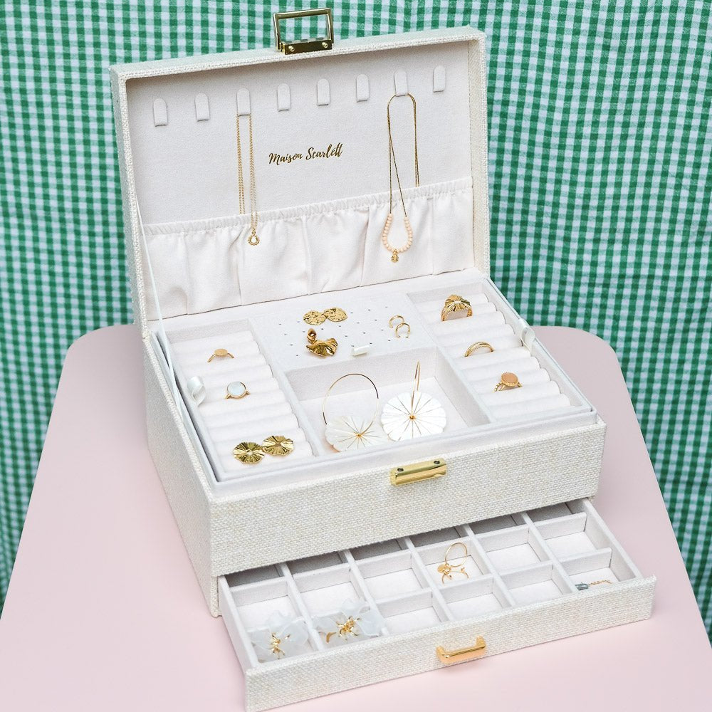 Denise effet lin - Beige - Boîte à bijoux