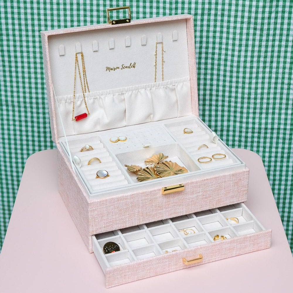 Denise effet lin - Rose - Boîte à bijoux