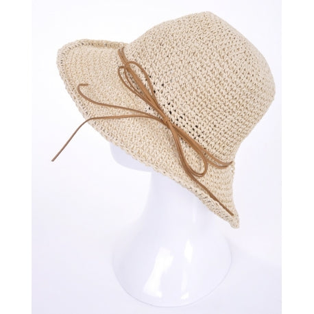 49773 - Capeline Paille Ajouree + Lien - 0300 Ecru