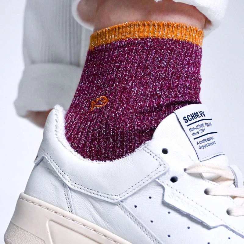 FPA01 - Chaussettes pailletées en coton peigné vintage - Bordeaux