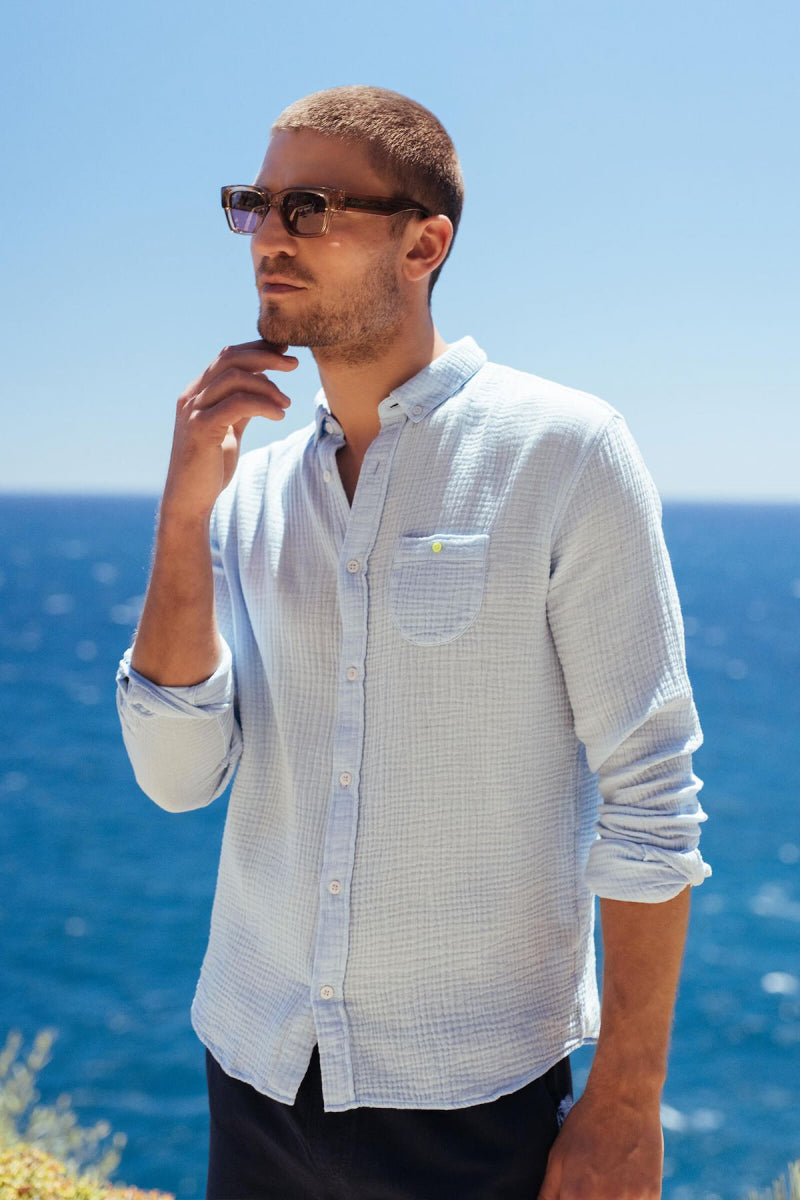 Chemise - Bleu ciel en gaze de coton
