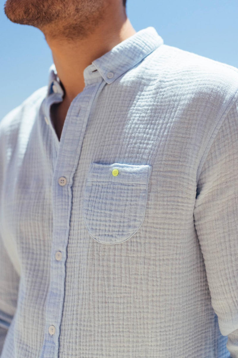 Chemise - Bleu ciel en gaze de coton