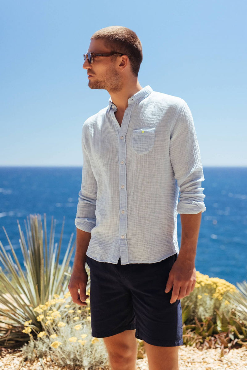 Chemise - Bleu ciel en gaze de coton