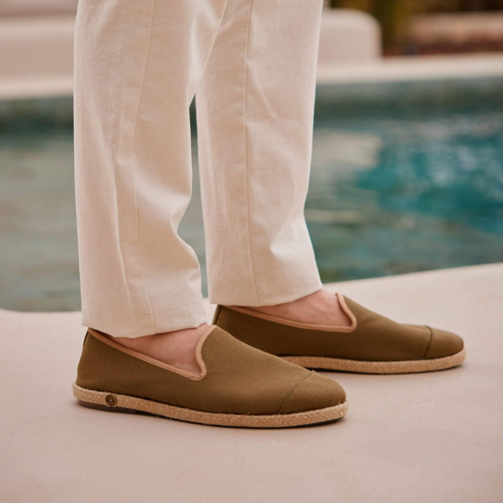 Espadrille homme coton, olive beige- Homme