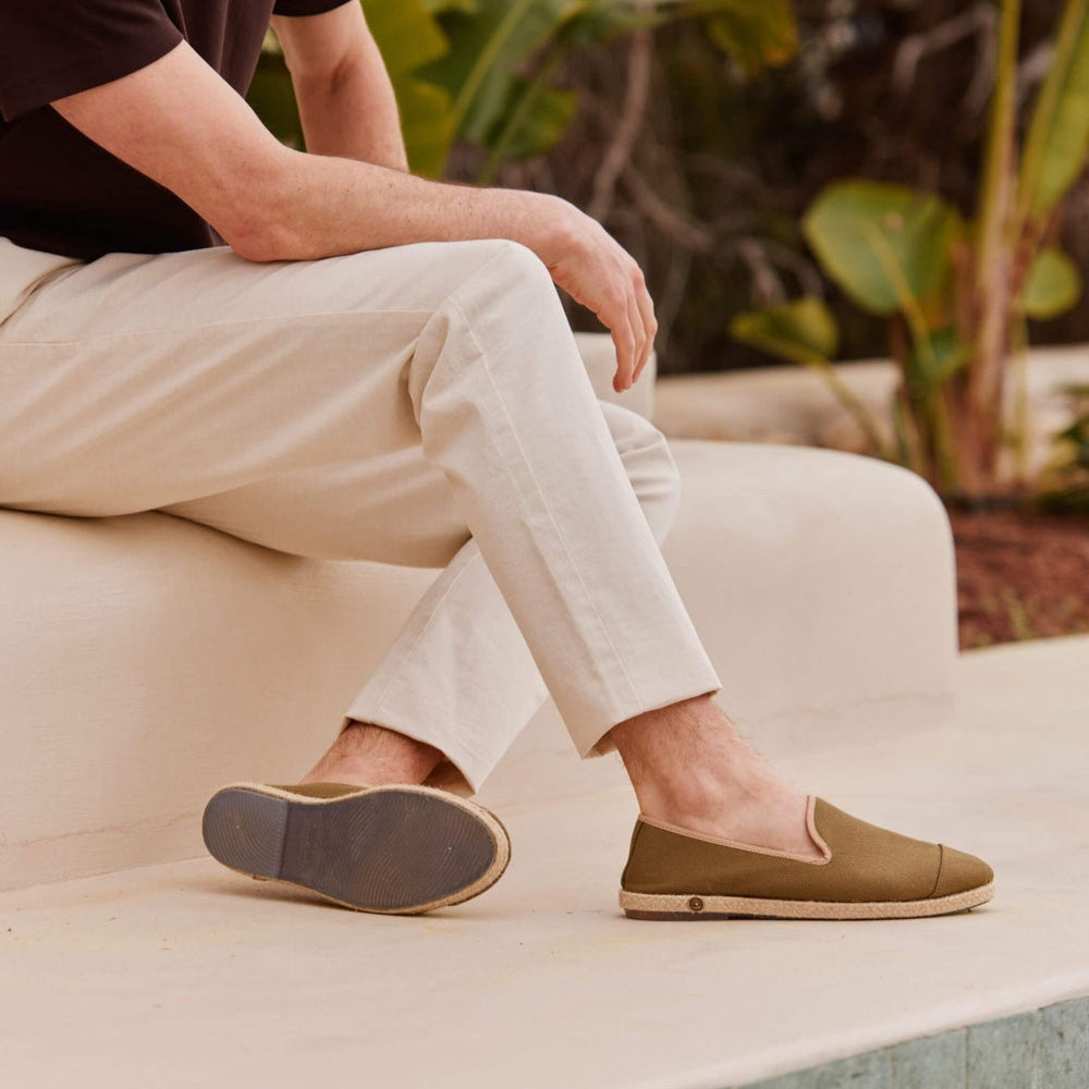 Espadrille homme coton, olive beige- Homme