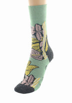 CHAUSSETTES FEMME EN COTON MOTIF FEUILLES D’OR