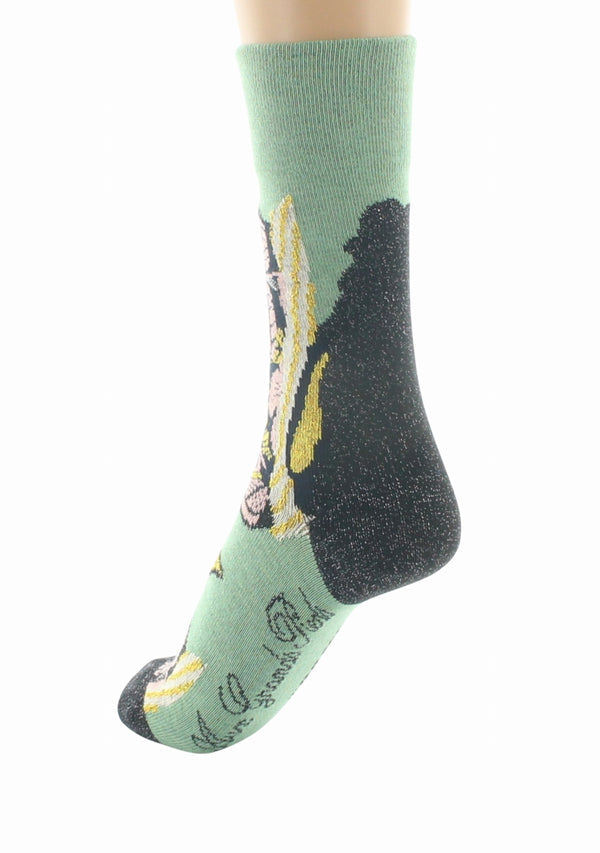 CHAUSSETTES FEMME EN COTON MOTIF FEUILLES D’OR