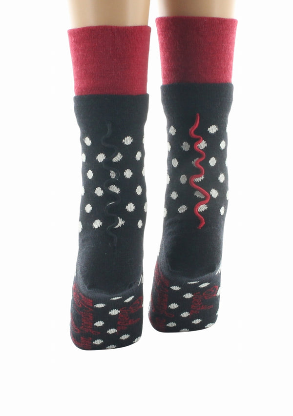 CHAUSSETTES FEMME EN LAINE MÉRINOS À POIS NOIR ET IVOIRE