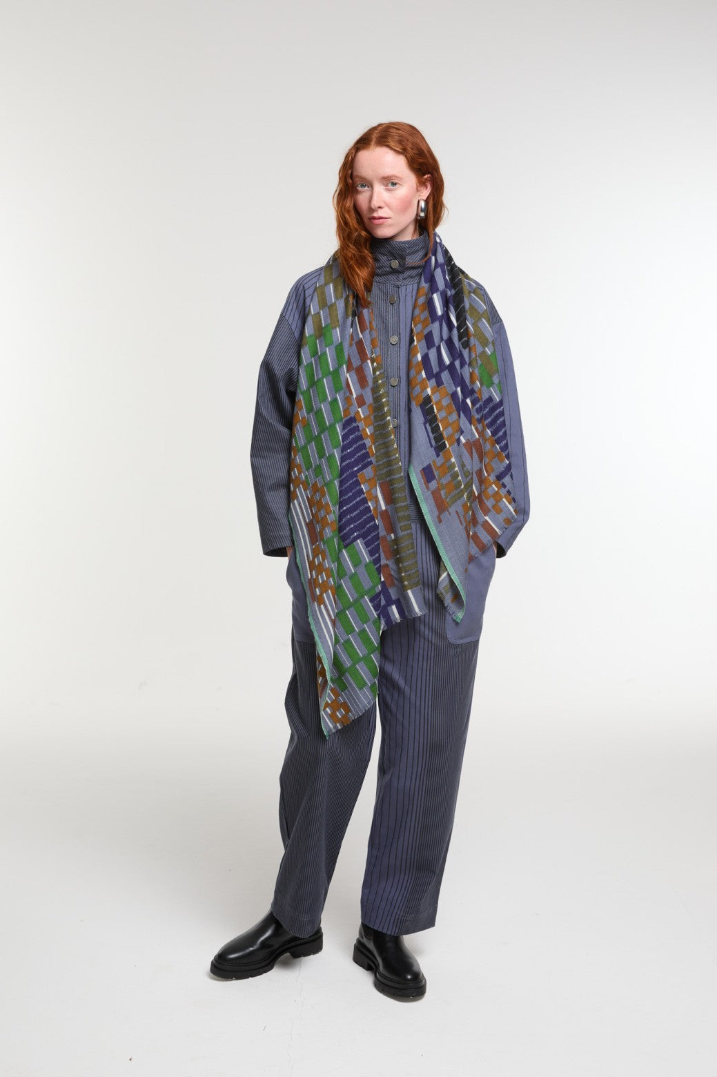 Foulard Saccade Gris Bleu