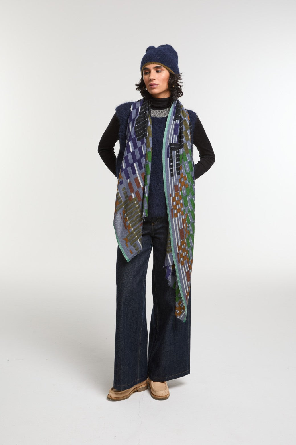 Foulard Saccade Gris Bleu