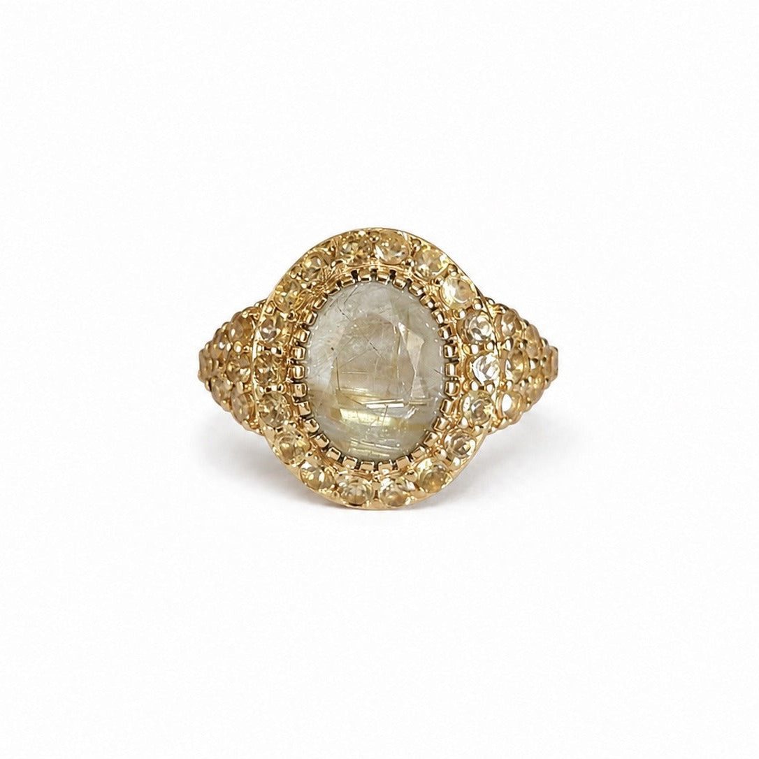 N°801 - Bague pierre ovale et mini serties (vertical)